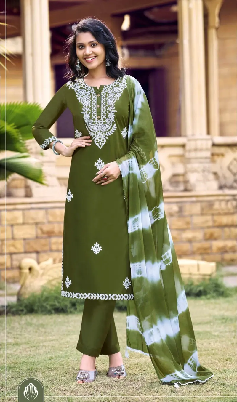 Thumbnail: Rayon Embroidered Suit Collection with Chinon Dupatta