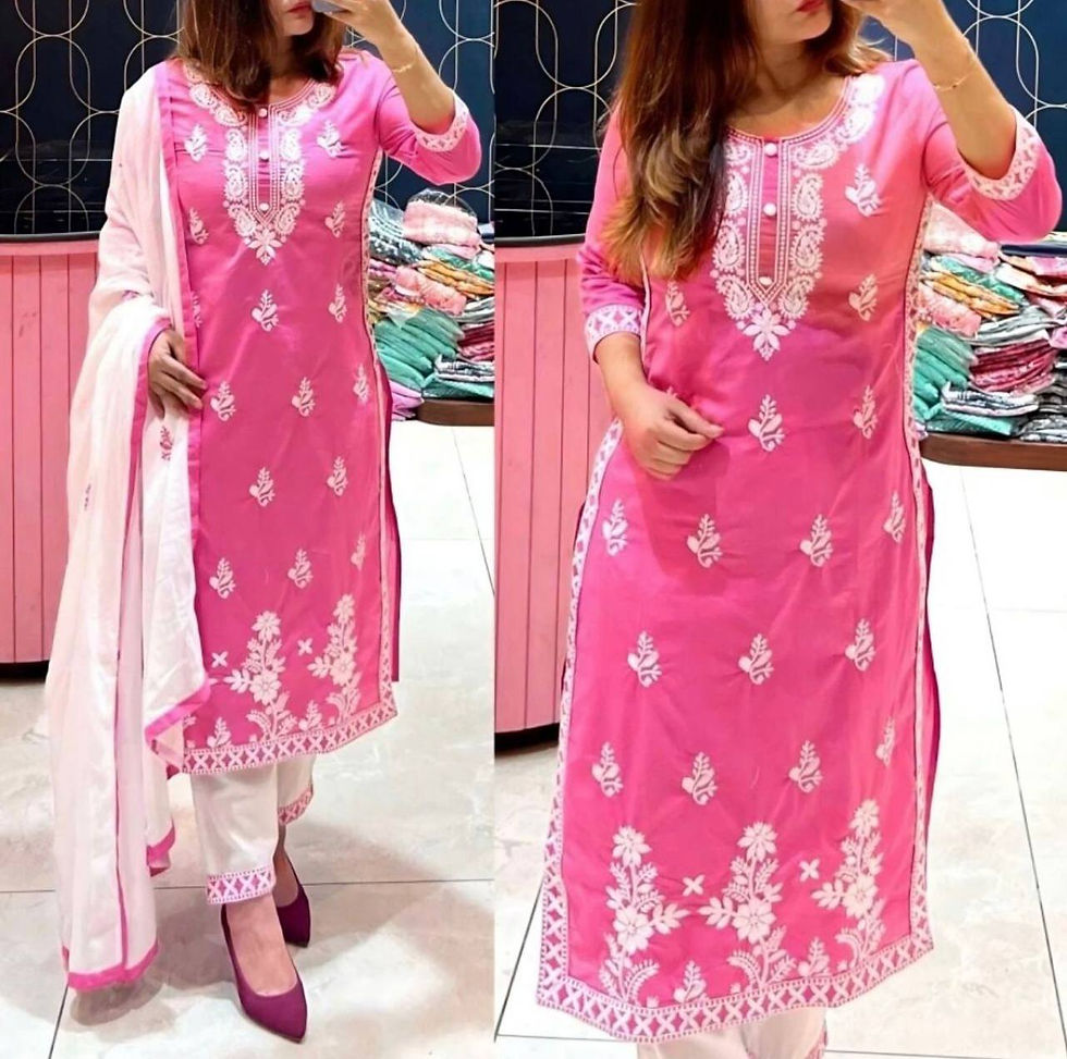Thumbnail: Rayon Kurti Set with Intricate Embroidery - Available in 4 Colors
