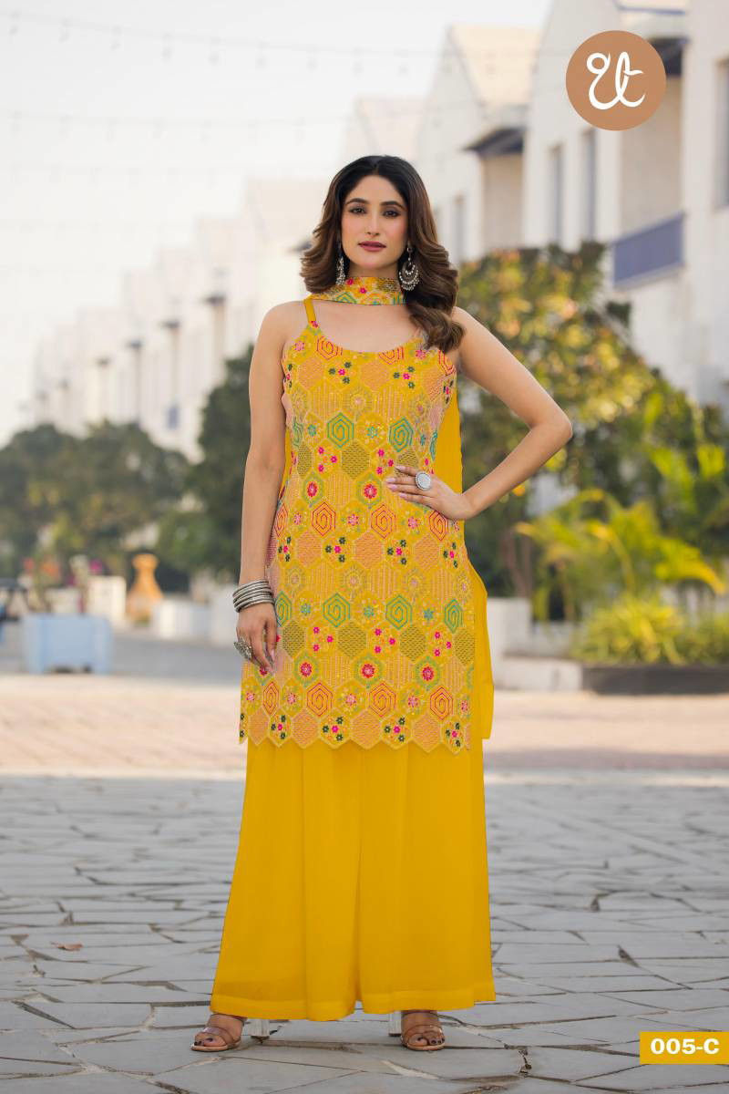 Thumbnail: Georgette Embroidered Palazzo Suit Set with Dupatta – Sizes S to L | 4 Stylish C
