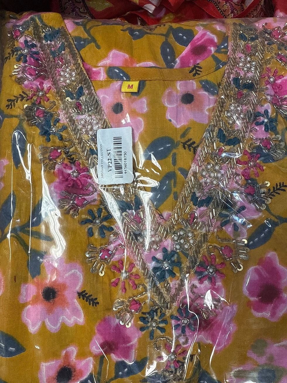 Thumbnail: Floral Kurti Set with Embroidered Neckline – M to XXL