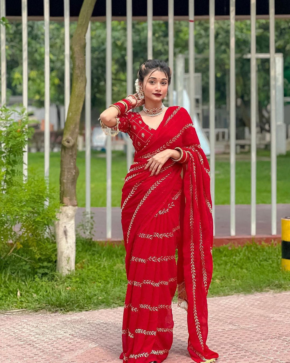Thumbnail: “Elegant Ready-to-Wear Saree in Black and Red – Sizes 32 to 44”