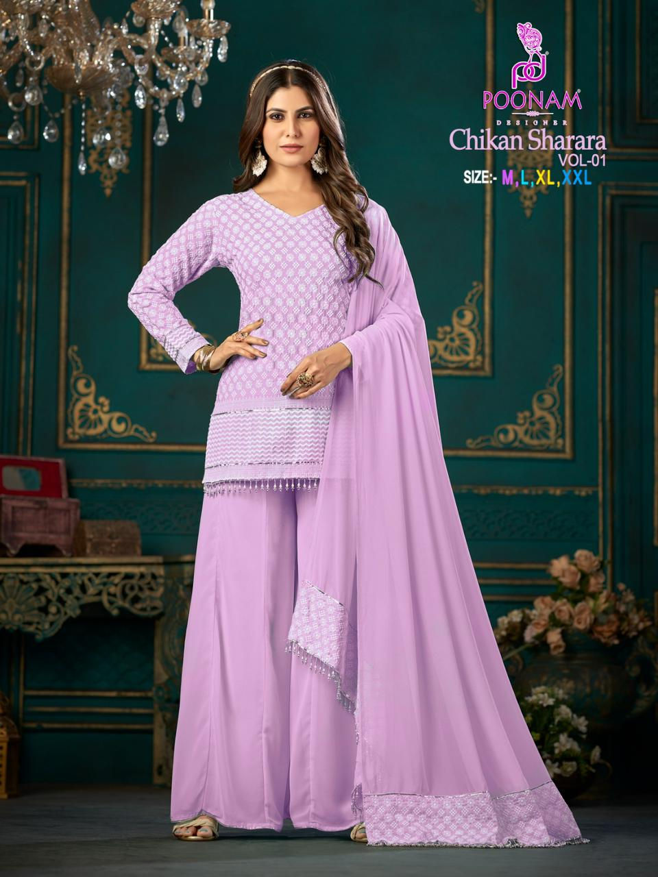 Soft Chikan Sharara  Fancy Kurti With Bottom Dupatta