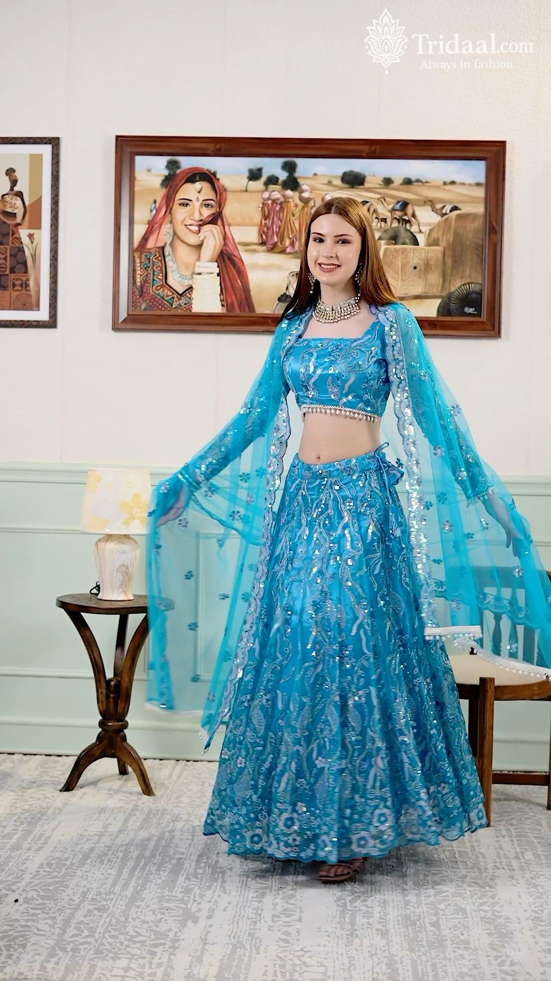 Sky Blue Sequin Embroidered Net Lehenga Choli Set