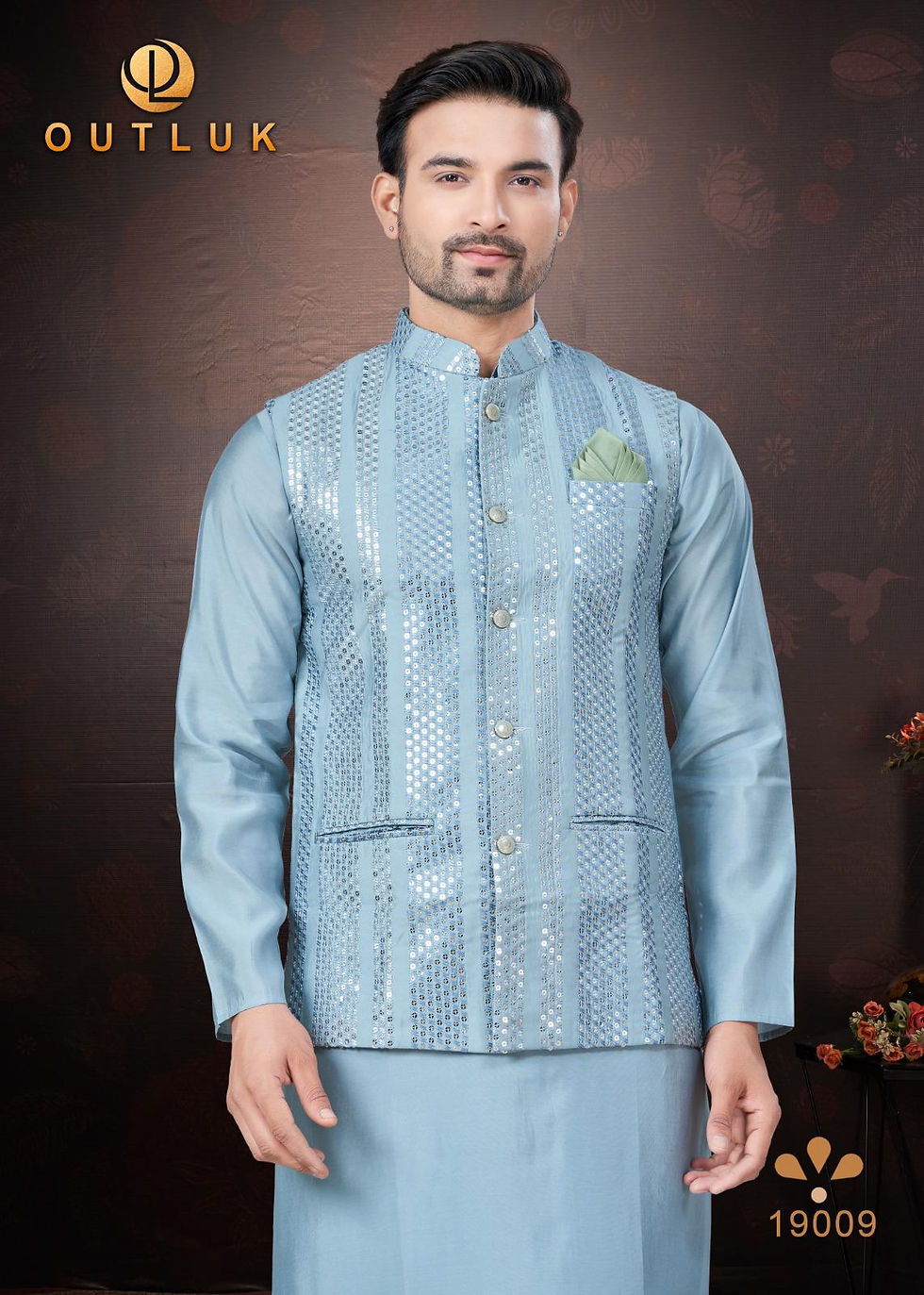 Thumbnail: Elegant Festive Kurta Pajama Set with Shimmering Nehru Jacket - Perfect for Wedd