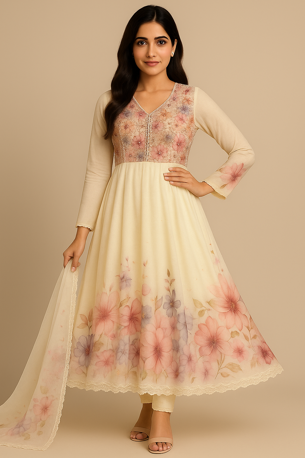 Floral Elegance Organza Anarkali Set – M to XXL