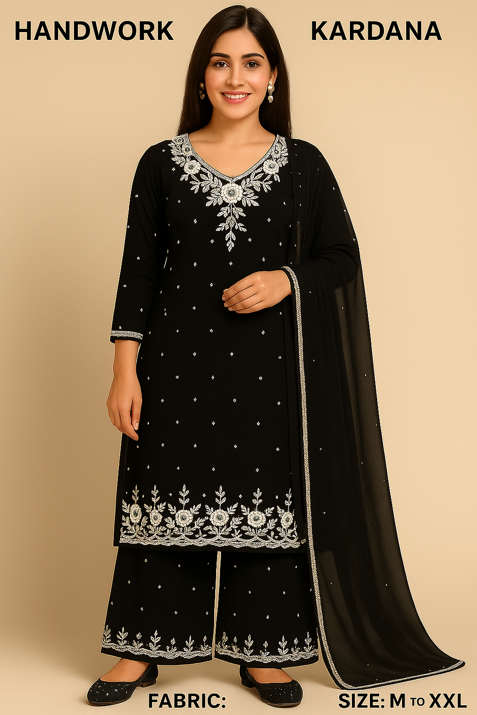 Thumbnail: Elegant Handwork Kardana Embroidered Suit Set – Georgette Fabric