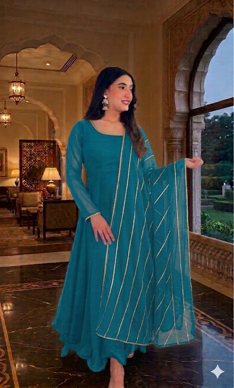 Thumbnail: Designer Anarkali Gown with Sequined Dupatta | Festive & Party Wear | Sizes 32 t