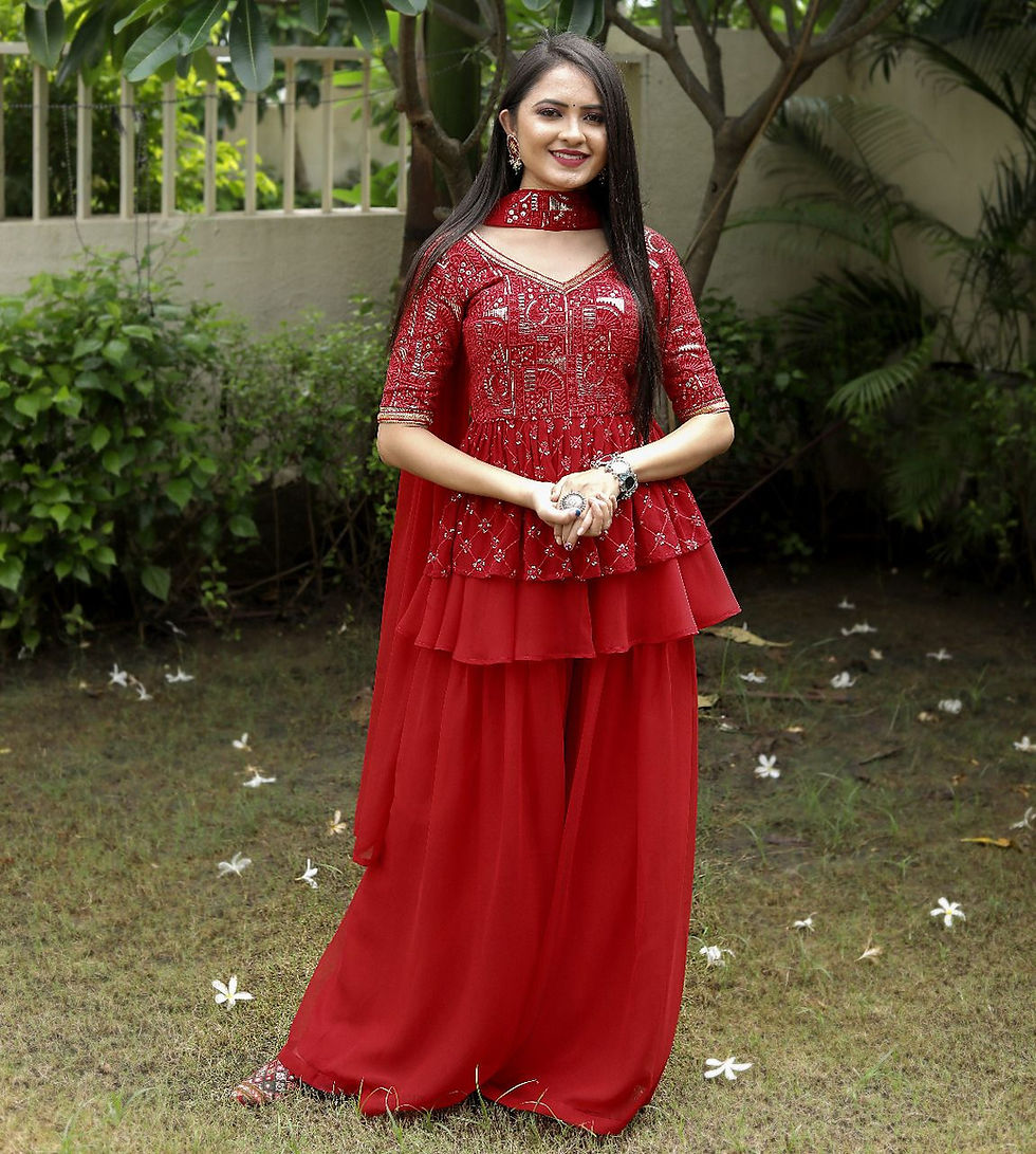 Thumbnail: Latest Festive Red Farari Sharara Set