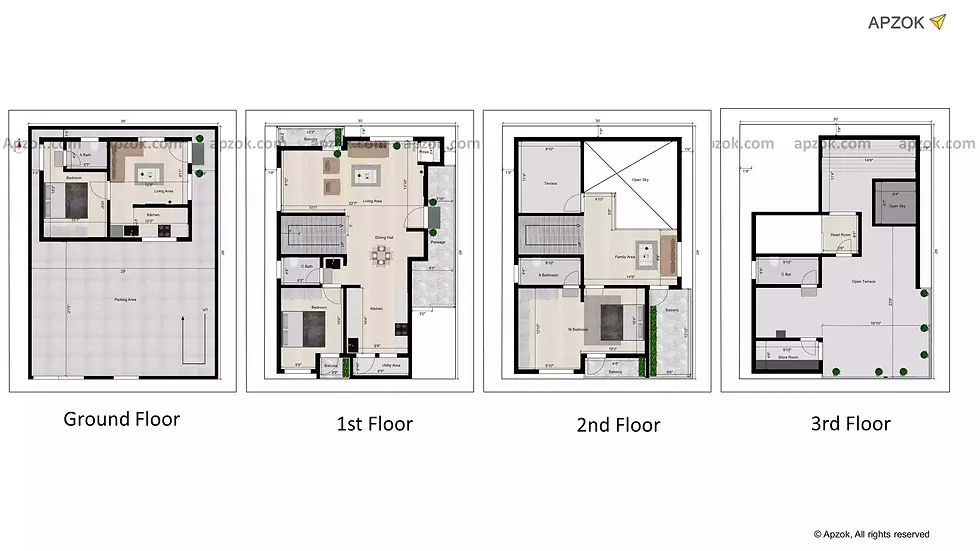 Thumbnail — 30 × 40 ft (9.14 x 12.19 m) 2BHK South house plan, Plan RL0089
