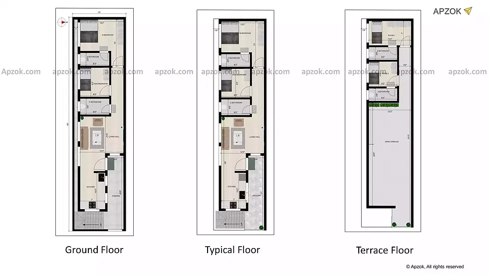 2D floor plan layout — 15 x 60 ft 2BHK East house plan, Plan RD0075
