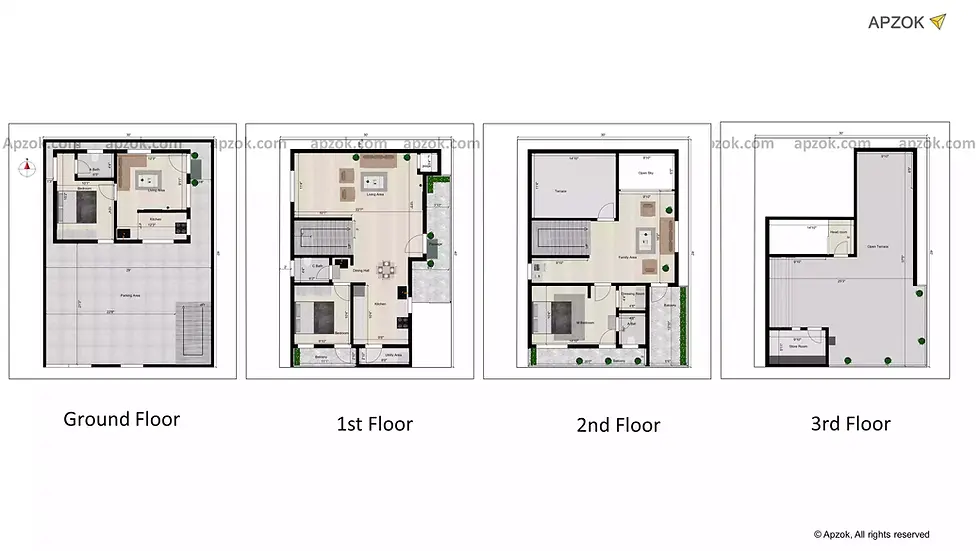 Thumbnail — 30 × 40 ft (9.14 x 12.19 m) 2BHK South house plan, Plan RL0090