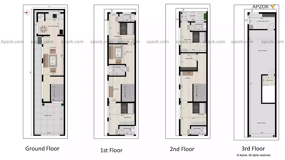 2D floor plan layout — 15 x 60 ft 4BHK West house plan, Plan RD0058