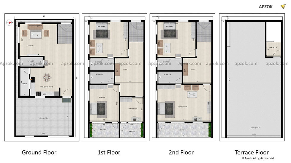 Thumbnail — 25 × 50 ft (7.62 x 15.24 m) 4BHK East house plan, Plan RH0058