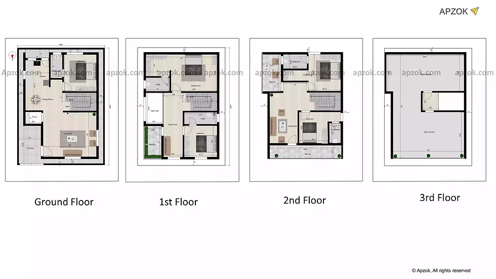 Thumbnail — 30 × 40 ft (9.14 x 12.19 m) 5BHK North house plan, Plan RL0031