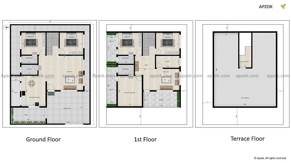 Thumbnail — 40 × 50 ft (12.19 x 15.24 m) 4BHK East house plan, Plan RS0091