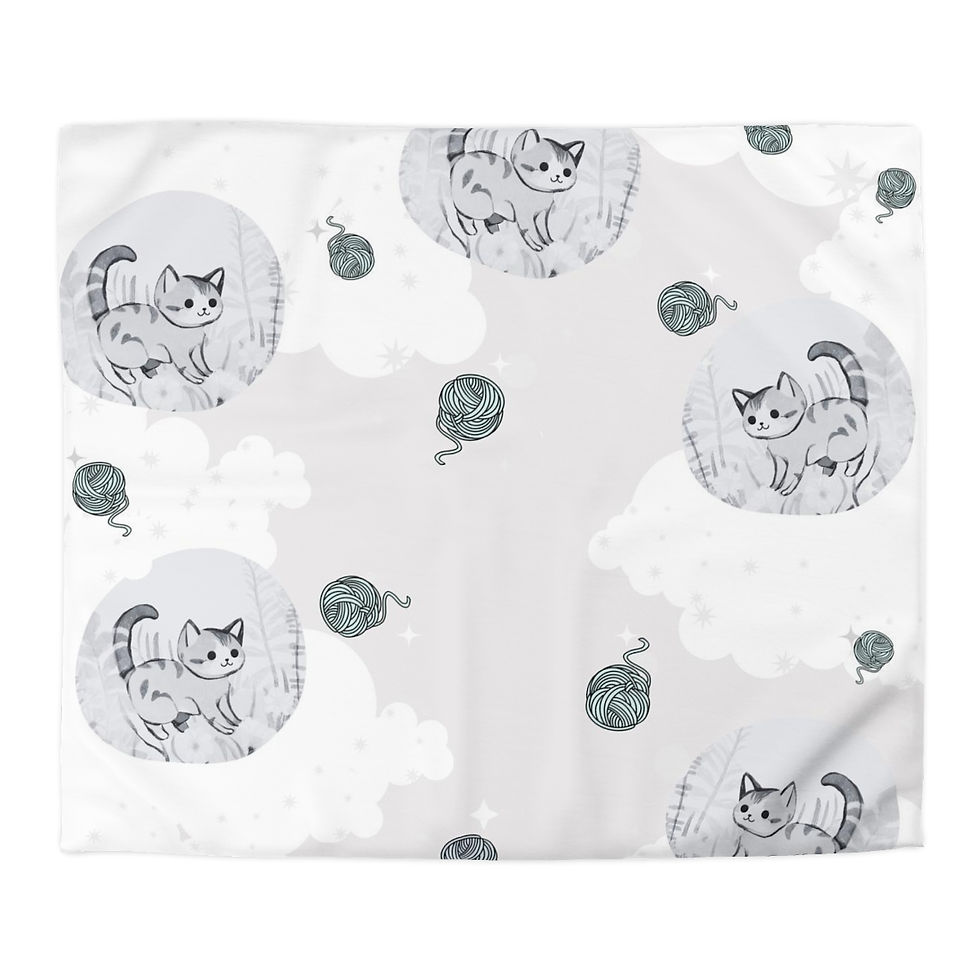 Miniature : Bubble Cat Mono Plays With Yarn Microfiber Duvet Cover