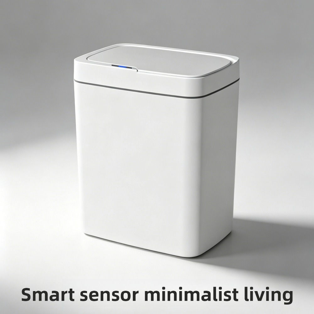 White Touchless 15L Smart Sensor Trash Can – Electronic Bathroom Garbage Bin w