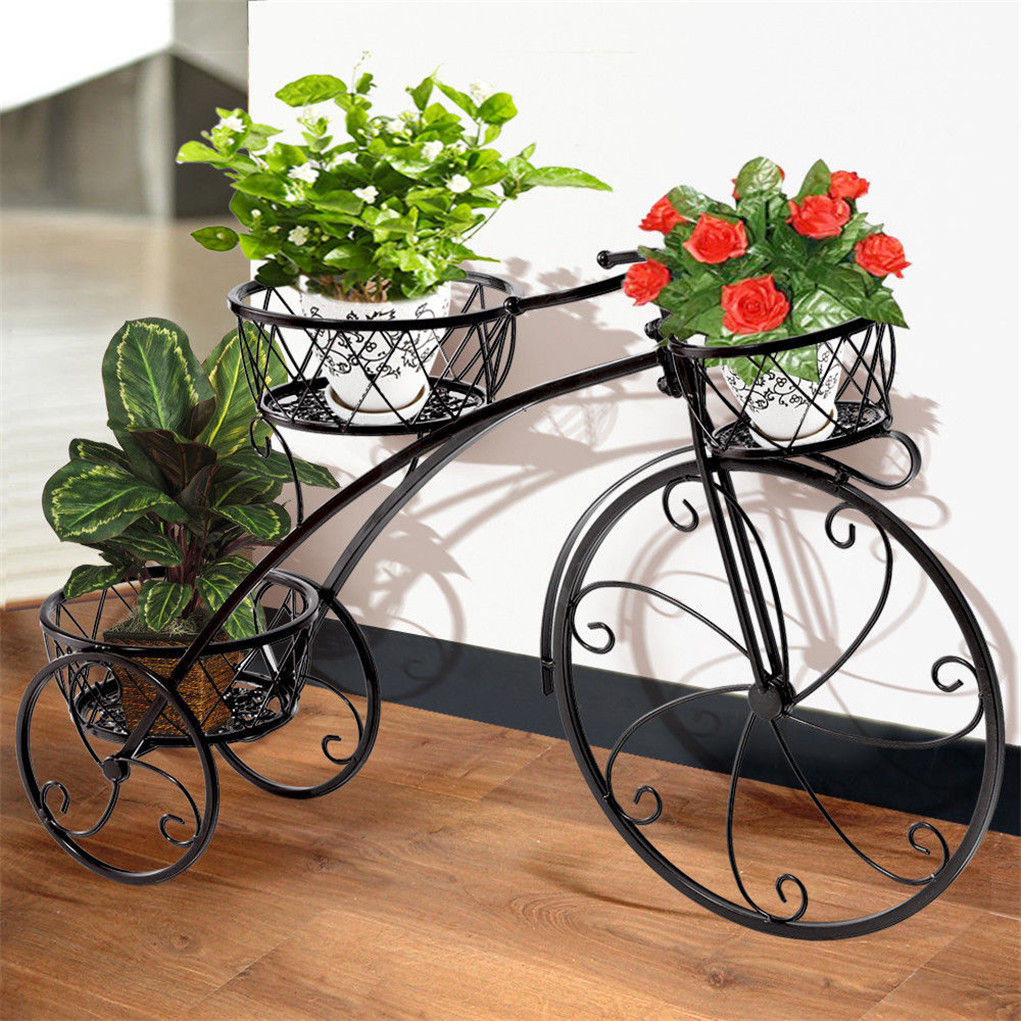 3-Tier Bicycle Plant Stand Wrought Iron Tricycle Planter Home Garden Patio Decor