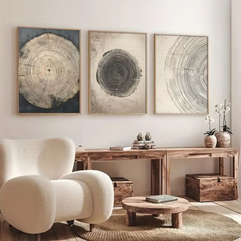 3-Piece Abstract Tree Ring Wall Art