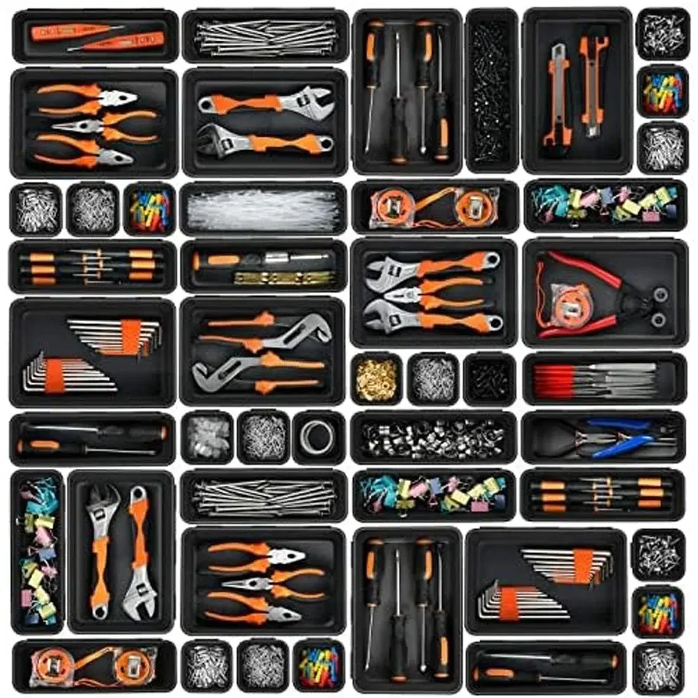32PCS Desk Drawer Organizers 3 Size Plastic Interlocking Shallow Tool Organizer