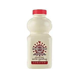 Forever Living Pomesteen power, White bottle Text reads Forever Pomesteen Power Antioxidant Formula Liquid Dietary Supplement Provides 24 mg of Vitamin C per serving
