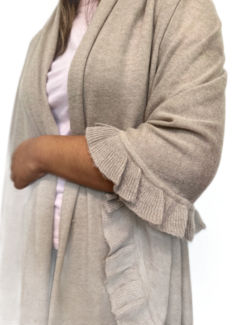 Thumbnail: oval Ruffler edge cape Shawl - Made from 100% Natural cashmere/pashmina