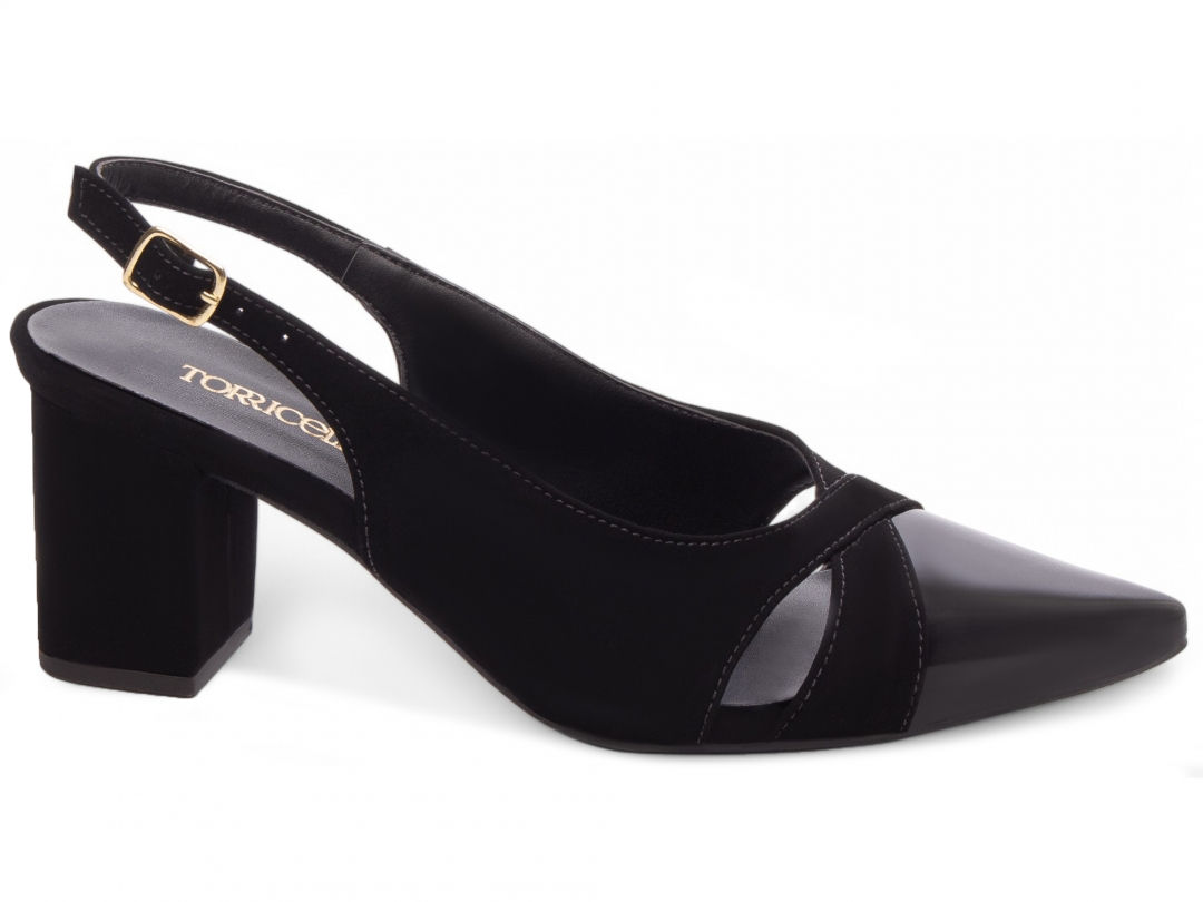 Sapato Scarpin Salto Grosso Bico Fino Ajuste Fivela