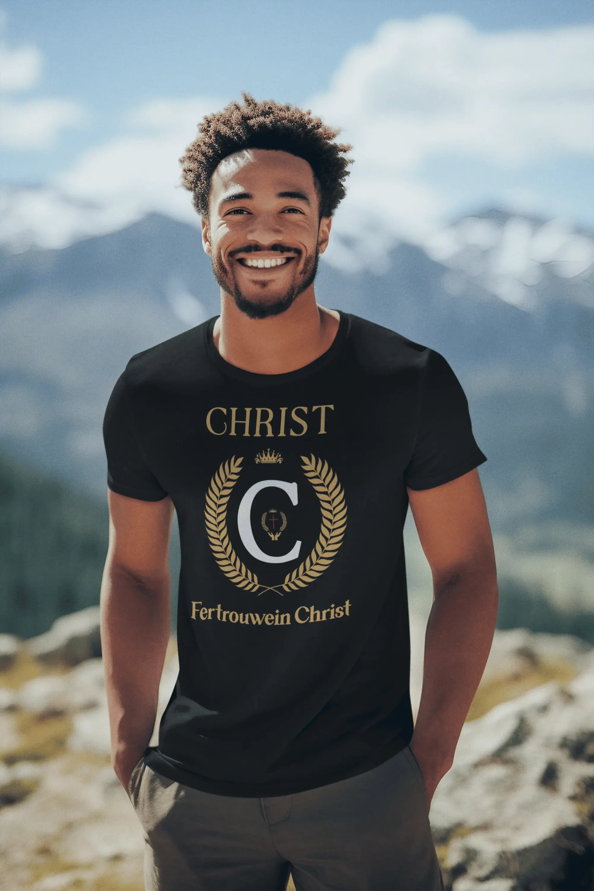 #33. FITTED T-shirt (Black Only) Men "Christ-Life" (Amber Logo)