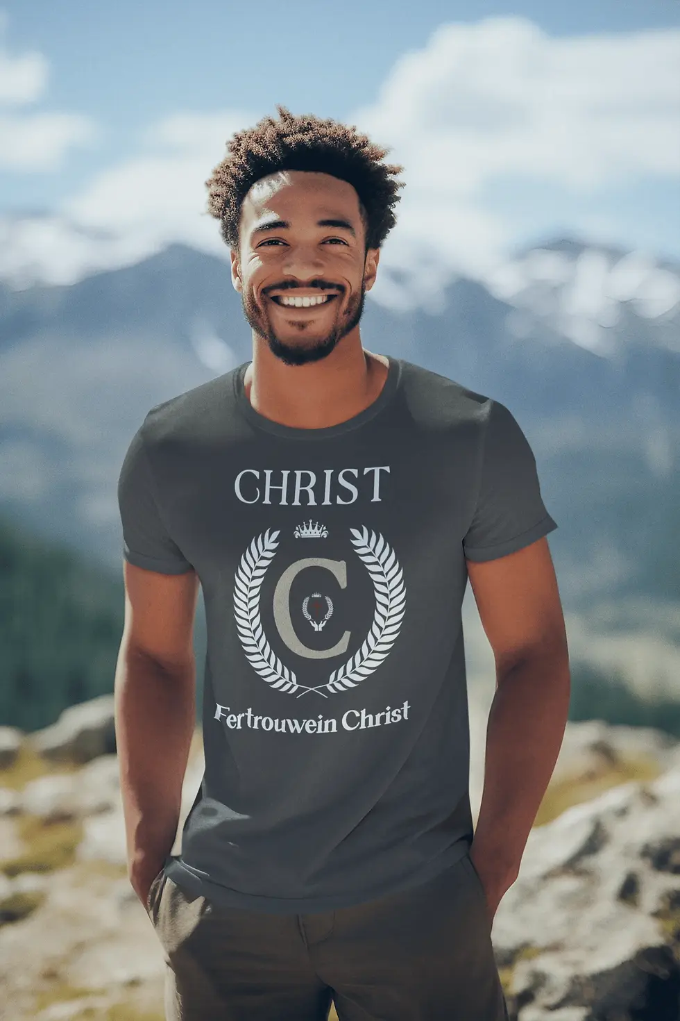 Thumbnail: #34. FITTED T-shirt (Color Options) Men "Christ-Life" (White Logo)