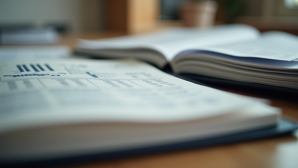 Close-up view of neatly organised financial documents in folders