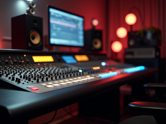 A professional-technical display showcases-mastering-console-with-music-instruments..png