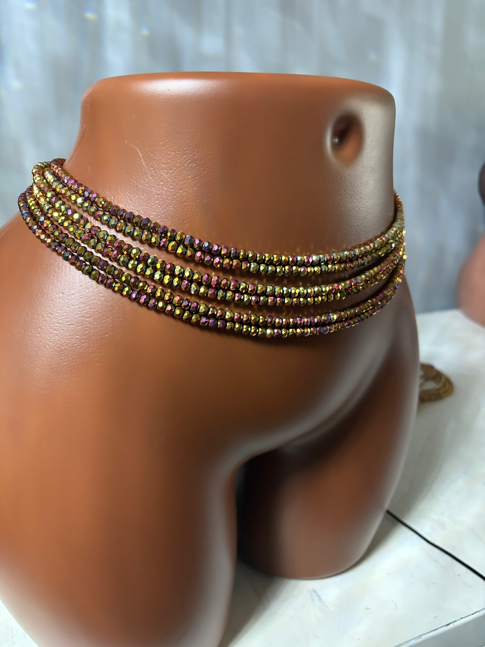 Thumbnail: Golden Pink Crystal Waist beads 