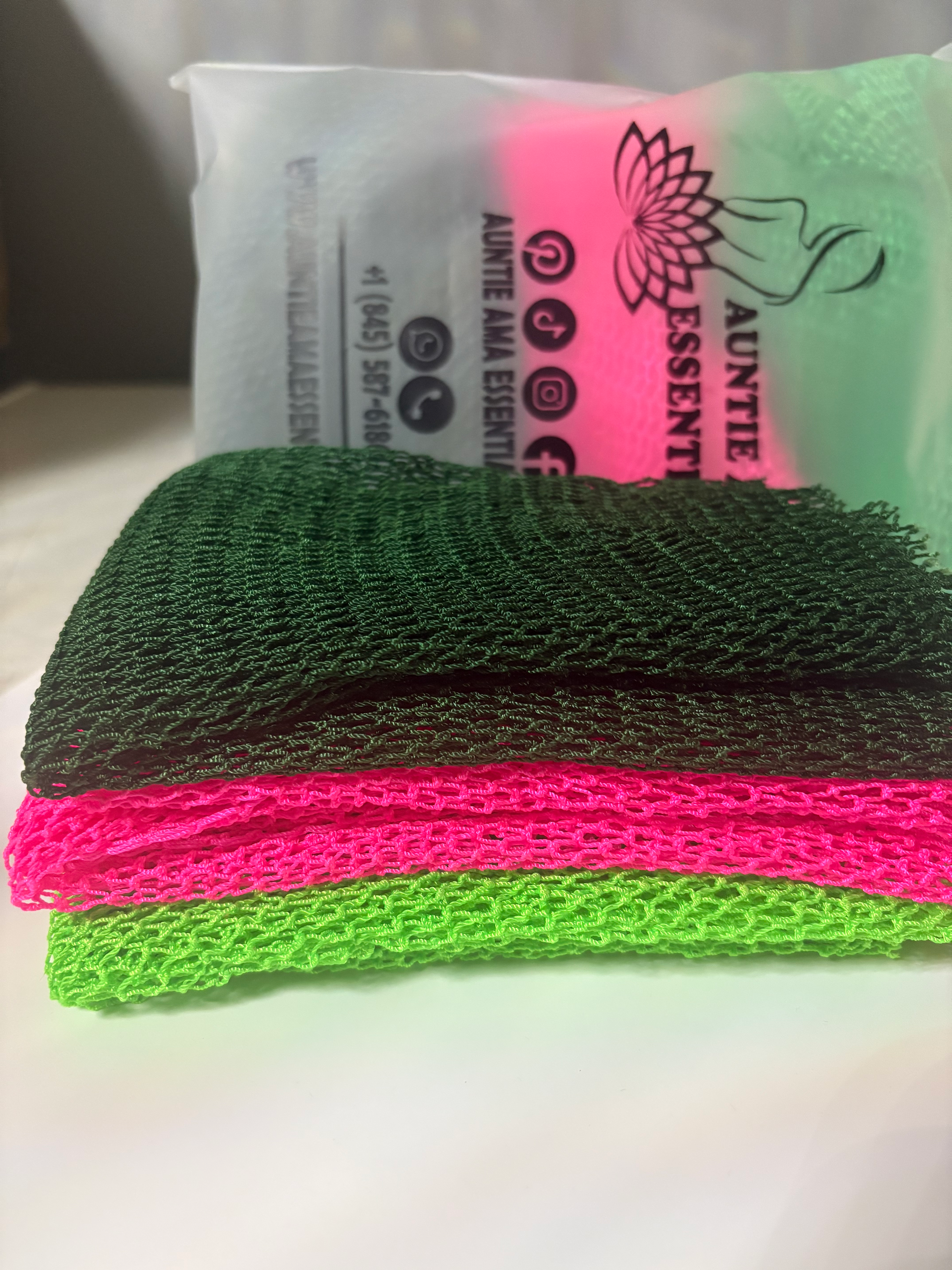 Auntie AMA's Authentic 3 Piece African Net Exfoliating Sponge in Vibrant Colors