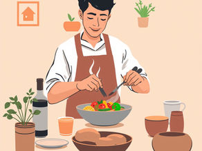 A man finds harmony in cooking as he skillfully prepares a fresh meal, illustrating the balance between independence and support in daily life.