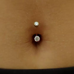 Rose Gold Anodized Titanium Navel Curve with Two Gems in White CZ