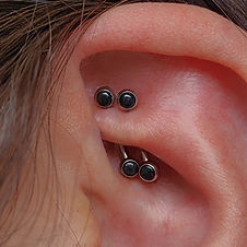 Double Rook Piercing with Onyx Navel Curve
