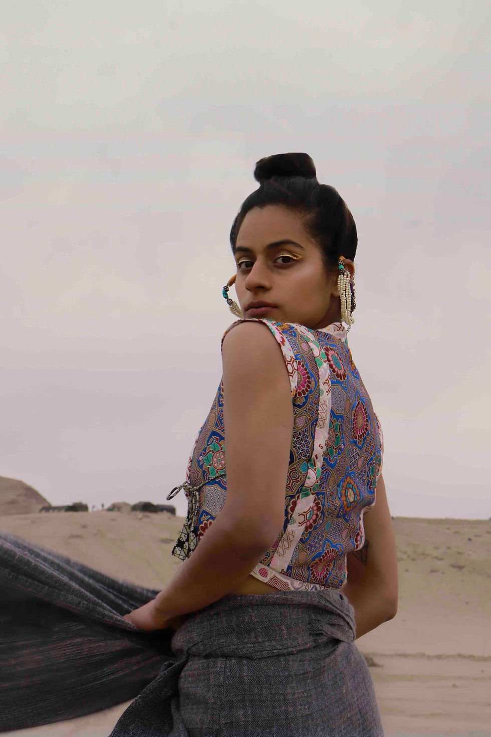 Thumbnail: Pashmina Blend Dhoti Saree with Brocade Wrap Blouse