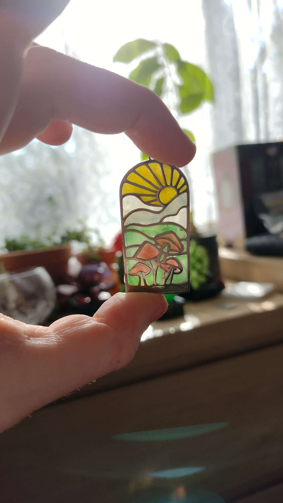 Thumbnail: Polymer Clay Stained Glass Mushroom earrings