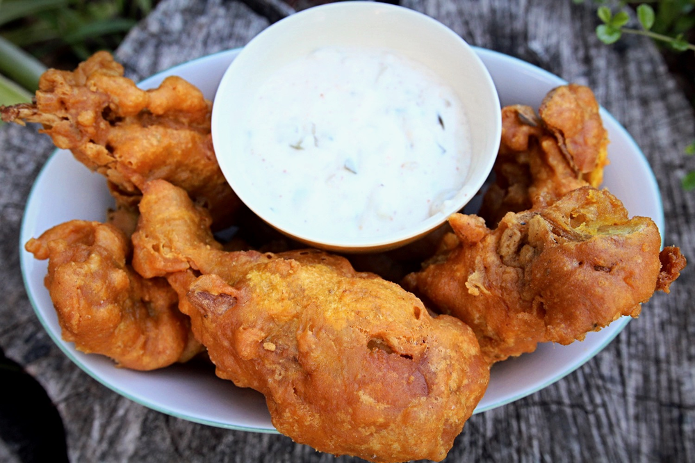 Battered "Fish" (Banana Blossoms) & Dip Vegan Recipe