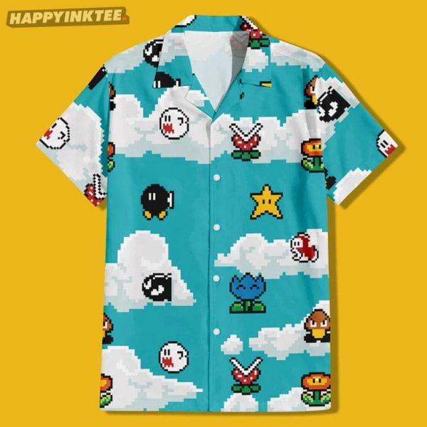 Super Mario Pixel Art Mushroom Kingdom Gaming Hawaiian Shirt
