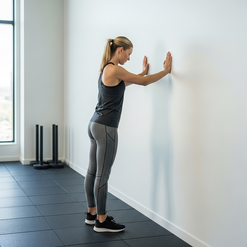 Individual doing wall slide with scapular control as one of the rotator cuff physical therapy exercises.