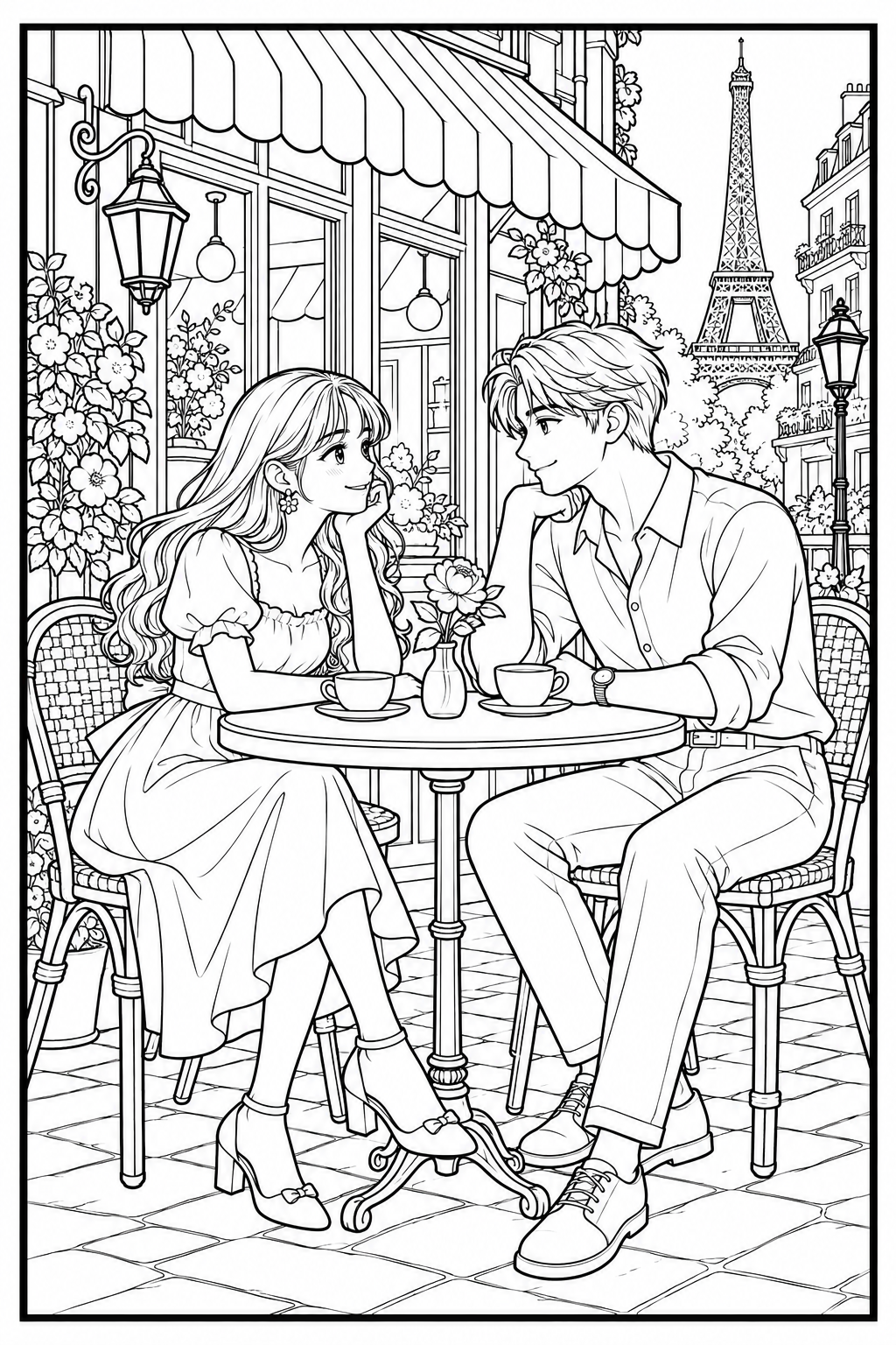 Una pareja disfruta de una cita romántica en un café de París.