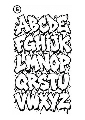A complete bubble-style graffiti alphabet with royal crown and urban-inspired details.