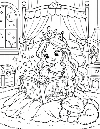 A princess discovers a glowing magical book beneath the moonlight.