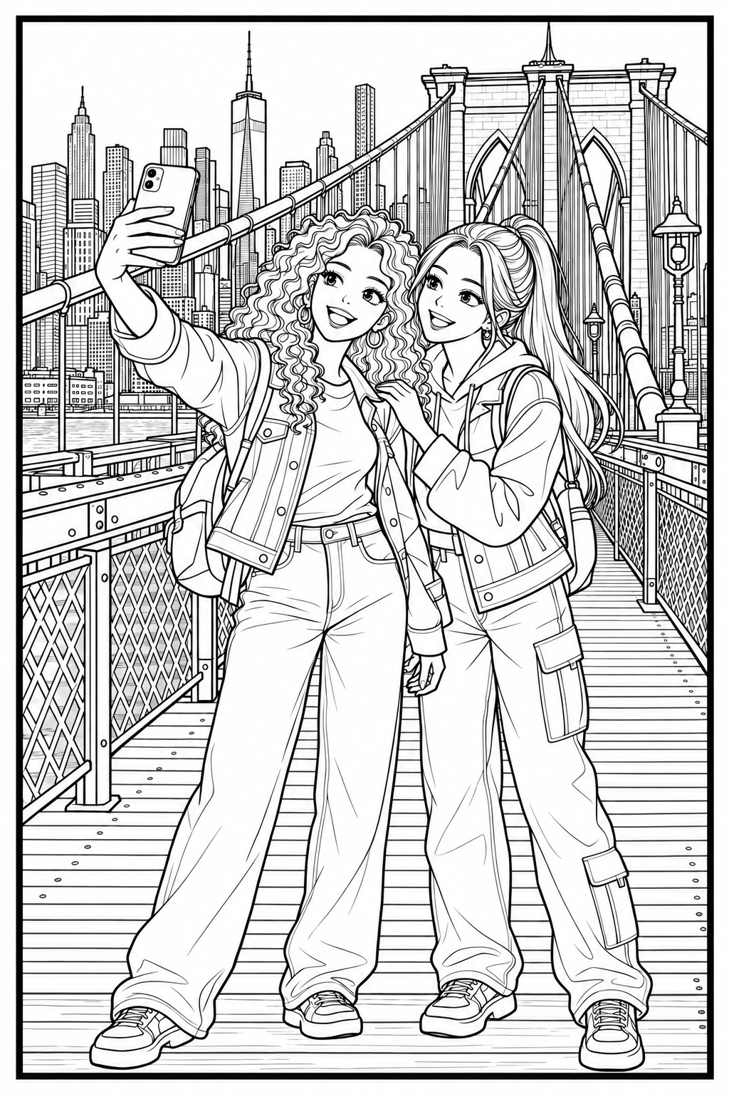 Dos amigas se hacen un selfie en el puente de Brooklyn, en Nueva York.