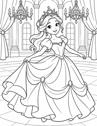 A beautiful princess dances at a grand ballroom celebration.