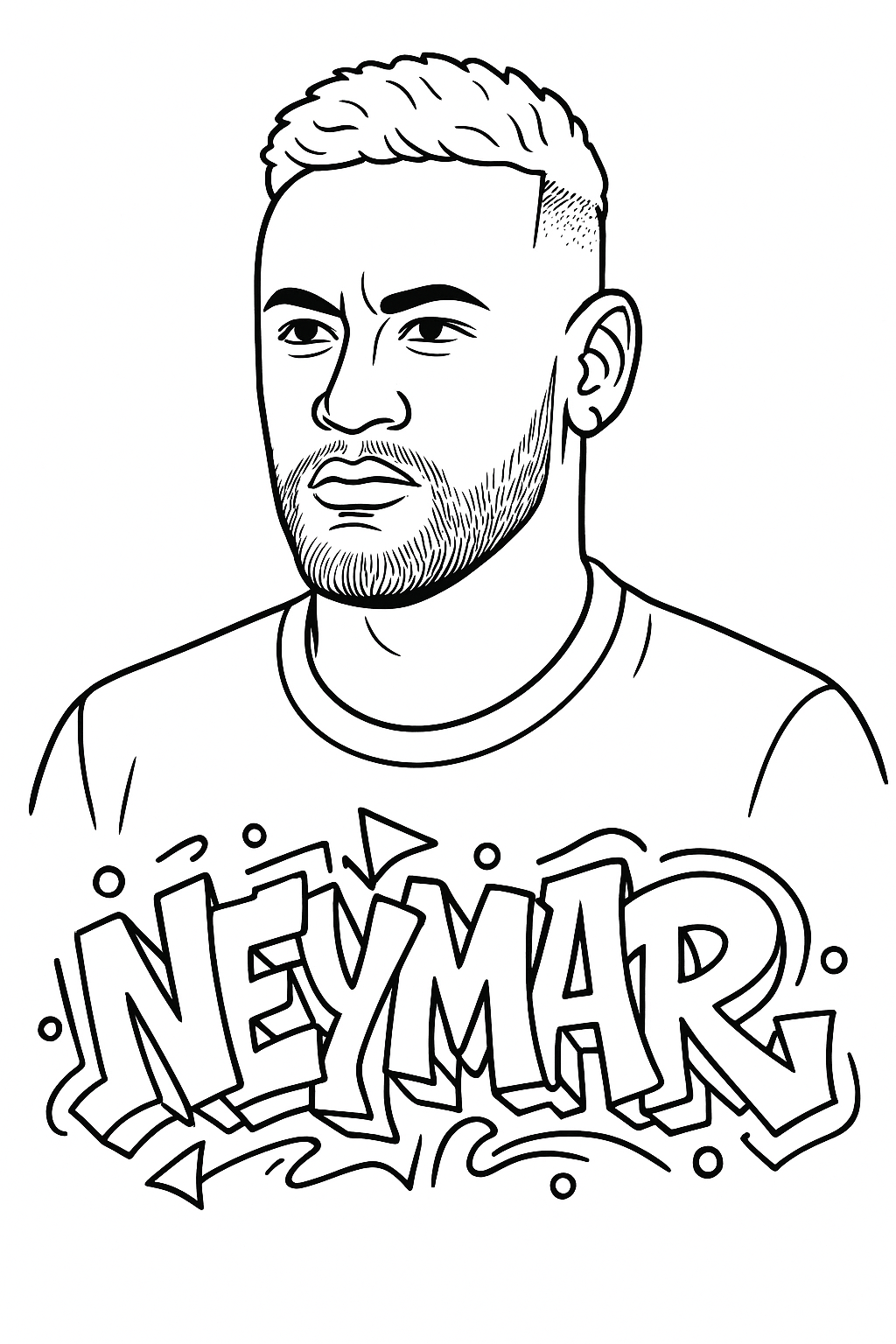 Coloriage du portrait de Neymar au-dessus du graffiti NEYMAR à imprimer gratuitement