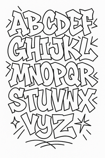 Big outlined graffiti alphabet letters and stars create a fun street art design.