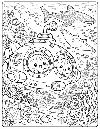 Deux squishy dumplings découvrent les poissons depuis un sous-marin