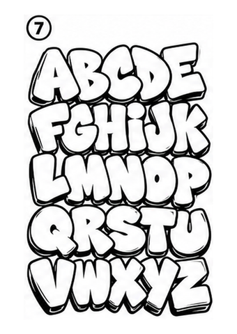 Color the entire alphabet in a classic street art style inspired by graffiti on brick walls.